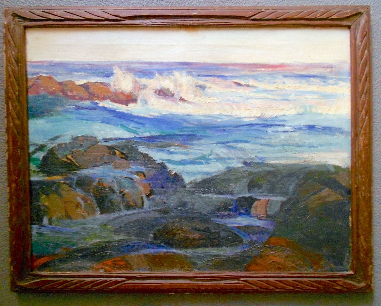 Frederick Judd Waugh Original Laguna Beach California Seascape Surf Waves on Rocks Antique Plein Air Impressionist Oil Painting