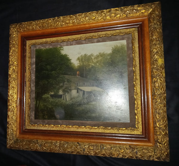 Frank Duveneck Original 19th Century Philadelphia School Antique Green Wooded Massachusetts Plein Air Landscape With a Mill Fine American Impressionist  Munich-American Realism Oil Painting