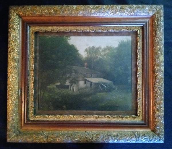 Frank Duveneck Original 19th Century Philadelphia School Antique Green Wooded Massachusetts Plein Air Landscape With a Mill Fine American Impressionist  Munich-American Realism Oil Painting