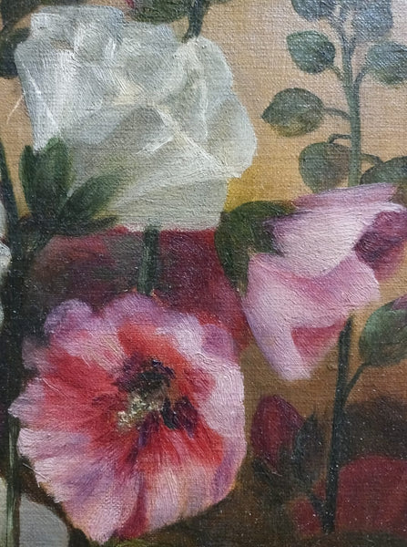 Frank Weston Benson Original Antique Late 19th Century The Ten American Painters Tonalism Impressionism Still Life of Hollyhock Flowers Oil Painting