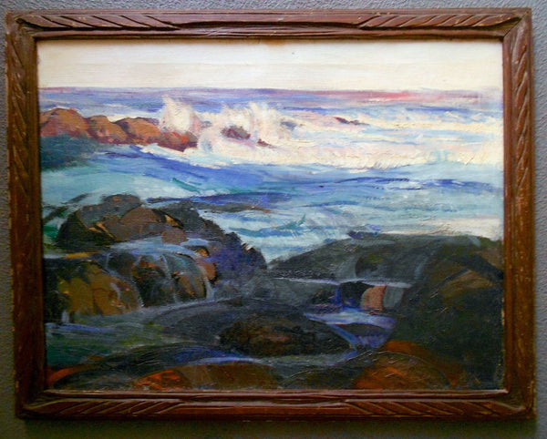 Frederick Judd Waugh Original Laguna Beach California Seascape Surf Waves on Rocks Antique Plein Air Impressionist Oil Painting