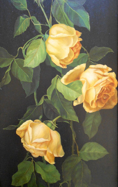 George Cochran Lambdin Attrib Original Antique 19thC Pennsylvania American Victorian Still Life Yellow Roses Flowers Oil Painting