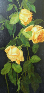 George Cochran Lambdin Attrib Original Antique 19thC Pennsylvania American Victorian Still Life Yellow Roses Flowers Oil Painting