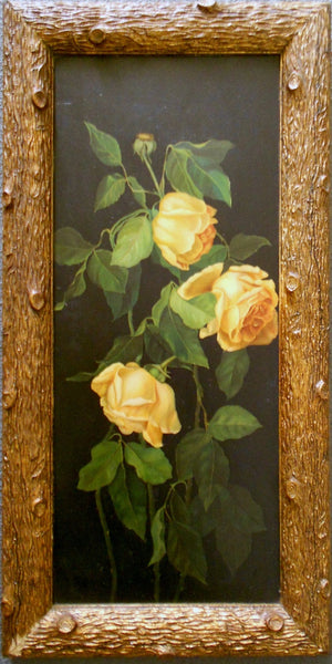 George Cochran Lambdin Attrib Original Antique 19thC Pennsylvania American Victorian Still Life Yellow Roses Flowers Oil Painting