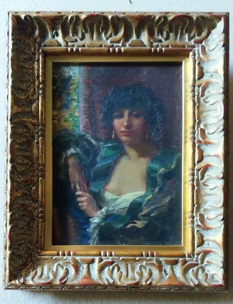 Guy Orlando Rose Original Antique American Giverny School Impressionism Pasadena CA Oil Portrait in Interior Cabinet Painting