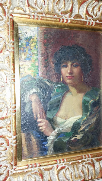 Guy Orlando Rose Original Antique American Giverny School Impressionism Pasadena CA Oil Portrait in Interior Cabinet Painting