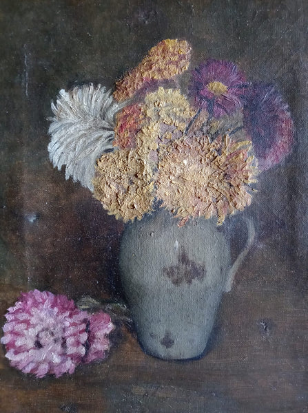 Henri Fantin-Latour Attributed Original 19th Century Antique Parisian French Realism School Symbolism European Still Life Oil Painting of a Floral Arrangement and Dahlia Flowers in a Vase