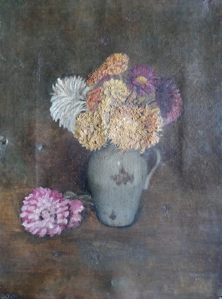 Henri Fantin-Latour Attributed Original 19th Century Antique Parisian French Realism School Symbolism European Still Life Oil Painting of a Floral Arrangement and Dahlia Flowers in a Vase