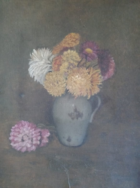 Henri Fantin-Latour Attributed Original 19th Century Antique Parisian French Realism School Symbolism European Still Life Oil Painting of a Floral Arrangement and Dahlia Flowers in a Vase