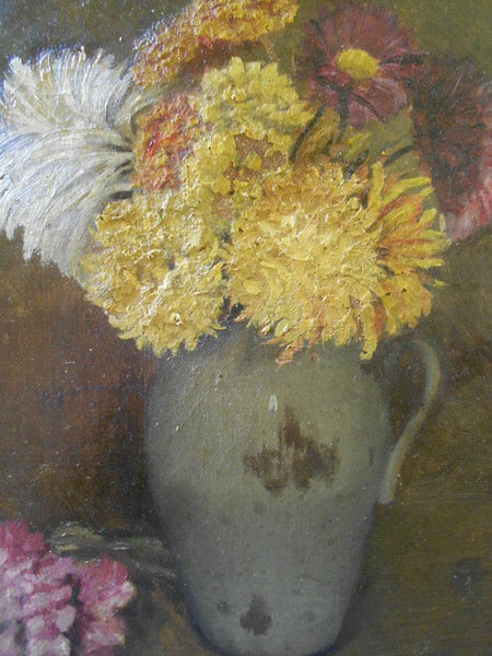 Henri Fantin-Latour Attributed Original 19th Century Antique Parisian French Realism School Symbolism European Still Life Oil Painting of a Floral Arrangement and Dahlia Flowers in a Vase