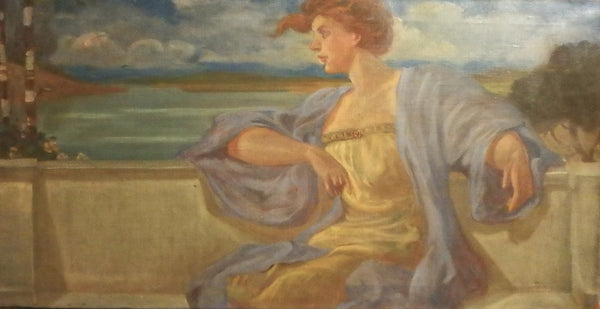 Henry Siddons Mowbray Original Antique Panoramic New York City NYC American Renaissance Allegorical Scene Neoclassicism Capri Landscape Oil Painting