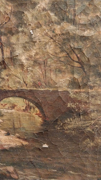 Jean-Baptiste-Camille Corot Original Cataloged Antique 19thC French Neo-Classical Italian Plein Air Landscape w River & Bridge Oil Painting