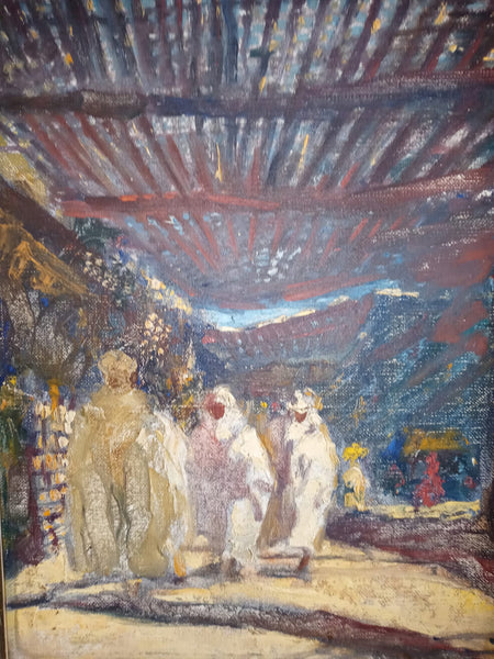 Sir John Lavery 19th Century Original Antique Irish UK Impressionist Glasgow Boys Tetouan Market Marketplace Northern Morocco Tangier Oil Painting