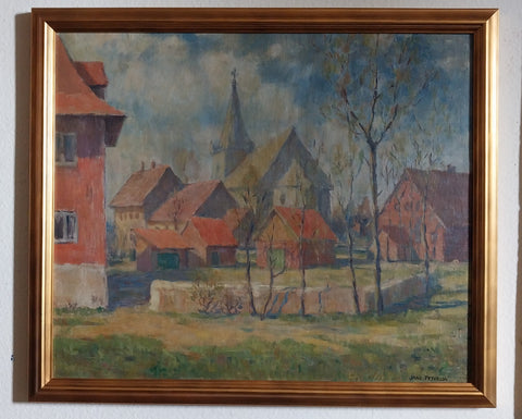 Jane Peterson Original Vintage Antique American Impressionist Massachusetts Village Landscape Oil Painting