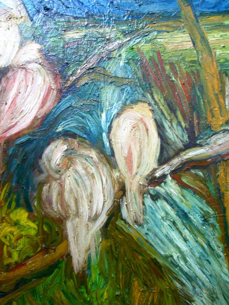 Joan Brown Original Vintage San Francisco California Bay Area Figurative School American Abstract Expressionist Oil Painting Birds