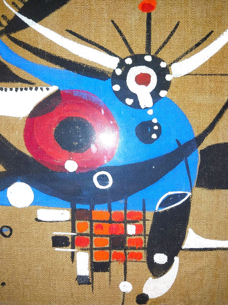 Joan Miró Original Vintage Surreal Birds With Abstract Pictorial Signs Expressionism Composition Gouache on Sackcloth Textile Canvas Ecole de Paris Catalan Spanish Painting Circa 1944-1945