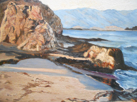 Original Vintage Joseph Margulies Rocky New England Coastline Shore and Mountain Landscape American Impressionist Seascape Fine Art Oil Painting