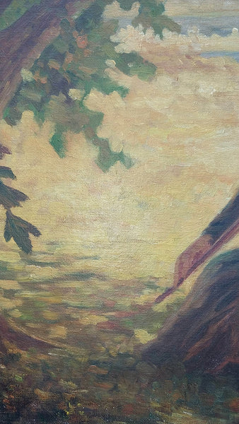 Karl Albert Buehr Original Antique American Giverny Colony Impressionist Violinist in Pastoral California Landscape Oil Painting