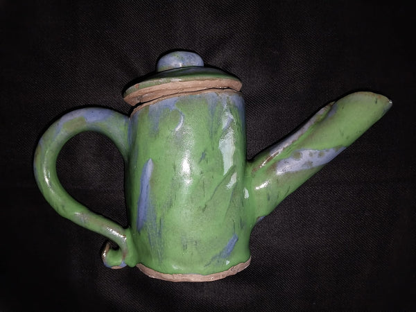 Lorna Jackson Currie Barium Baby Blue and Sea Green Glazed Vintage Modern Ceramic Art Studio Teapot England