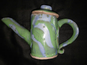 Lorna Jackson Currie Barium Baby Blue and Sea Green Glazed Vintage Modern Ceramic Art Studio Teapot England