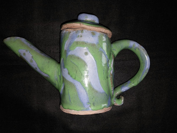 Lorna Jackson Currie Barium Baby Blue and Sea Green Glazed Vintage Modern Ceramic Art Studio Teapot England