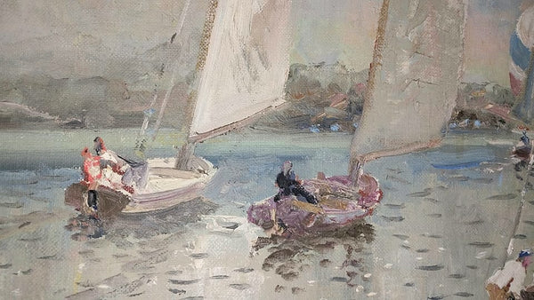 Lucian Freud Rare Original Vintage Modern UK British London Slade School Contemporary Surreal Seascape Sailboat Regatta Oil Painting