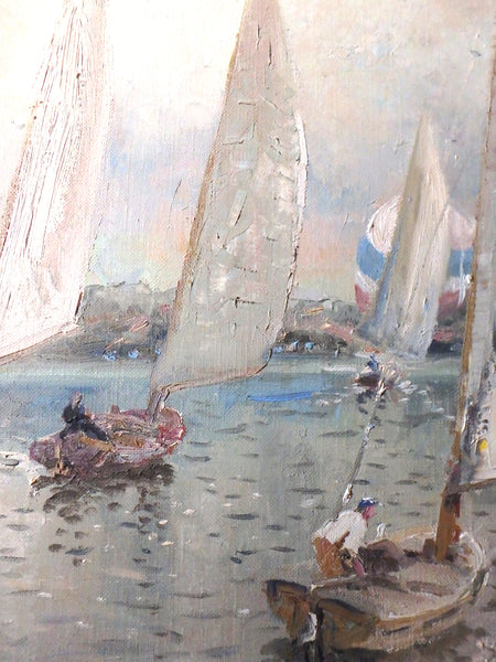 Lucian Freud Rare Original Vintage Modern UK British London Slade School Contemporary Surreal Seascape Sailboat Regatta Oil Painting