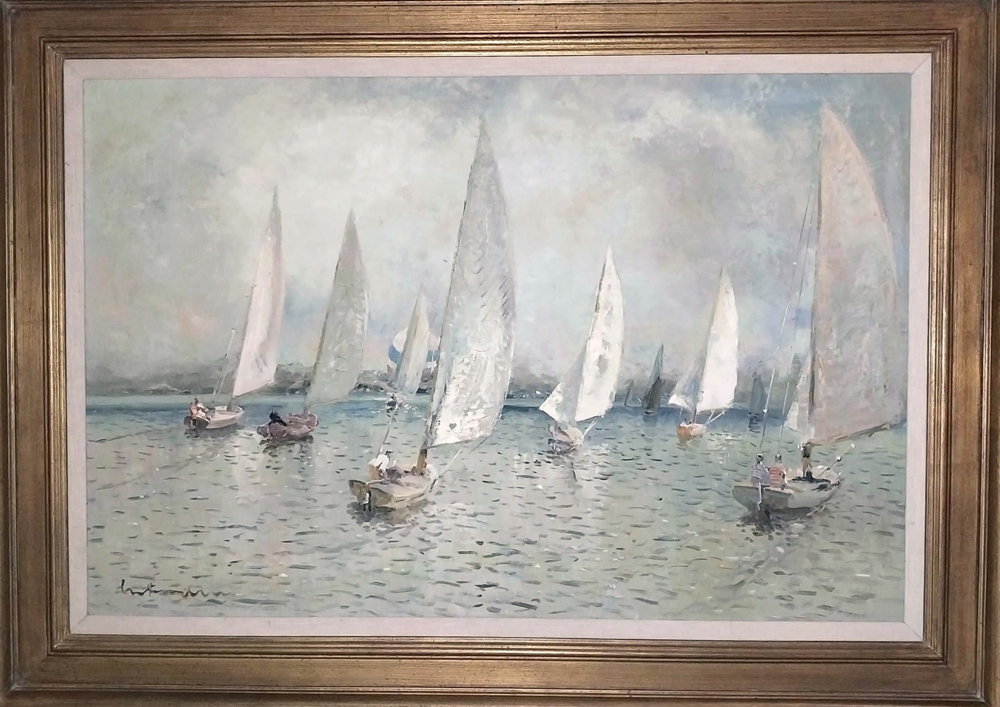 Lucian Freud Rare Original Vintage Modern UK British London Slade School Contemporary Surreal Seascape Sailboat Regatta Oil Painting