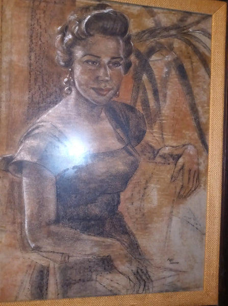 Max Liebermann German Jewish Vintage Antique Original European Impressionist Charcoal and Pastel Portrait Painting of Phyllis Anina Thompson