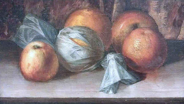 Alberta Binford McCloskey Original California Still Life Tissue Paper Wrapped Tangerine Oranges Lady Apples Antique American Oil Painting