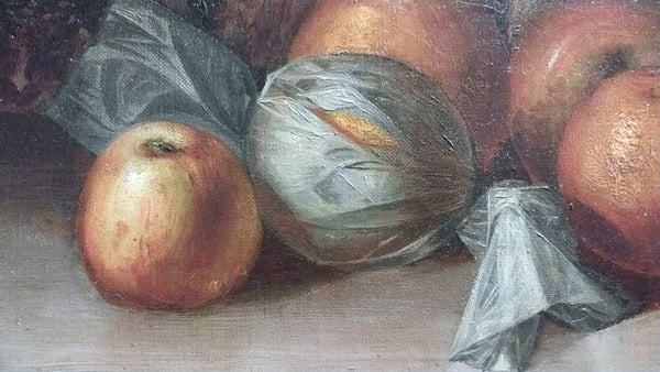 Alberta Binford McCloskey Original California Still Life Tissue Paper Wrapped Tangerine Oranges Lady Apples Antique American Oil Painting