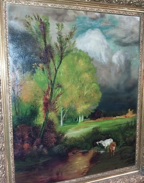 Newell Convers Wyeth Original 19thC Antique American Brandywine School Stormy Pastoral Pennsylvania Landscape Oil Painting