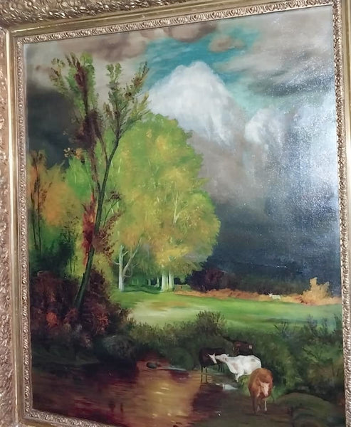 Newell Convers Wyeth Original 19thC Antique American Brandywine School Stormy Pastoral Pennsylvania Landscape Oil Painting