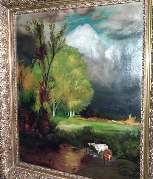 Newell Convers Wyeth Original 19thC Antique American Brandywine School Stormy Pastoral Pennsylvania Landscape Oil Painting