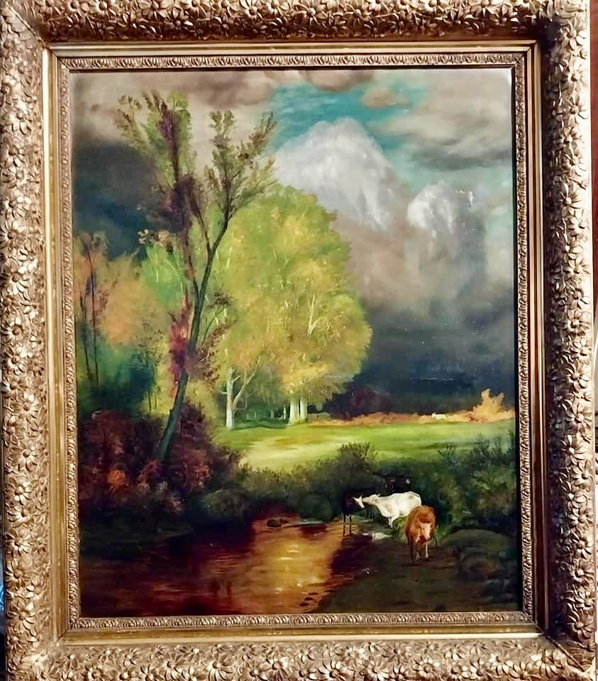 Newell Convers Wyeth Original 19thC Antique American Brandywine School Stormy Pastoral Pennsylvania Landscape Oil Painting