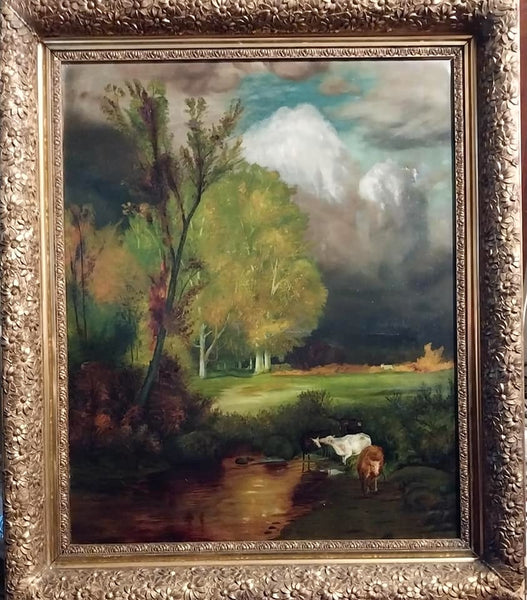 Newell Convers Wyeth Original 19thC Antique American Brandywine School Stormy Pastoral Pennsylvania Landscape Oil Painting