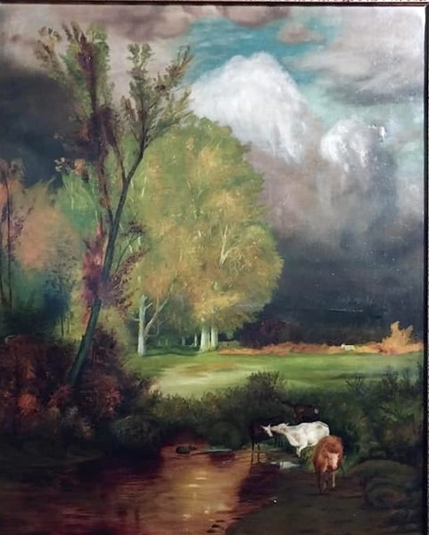 Newell Convers Wyeth Original 19thC Antique American Brandywine School Stormy Pastoral Pennsylvania Landscape Oil Painting