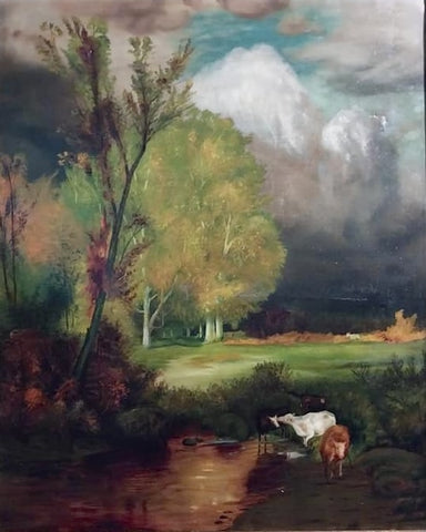 Newell Convers Wyeth Original 19thC Antique American Brandywine School Stormy Pastoral Pennsylvania Landscape Oil Painting