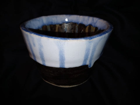Vintage Mid Century Modern Gertrude and Otto Natzler Whimsical LA Decorative Art Hand-Thrown Studio Vessel Barium Blue Lava Glaze Bowl