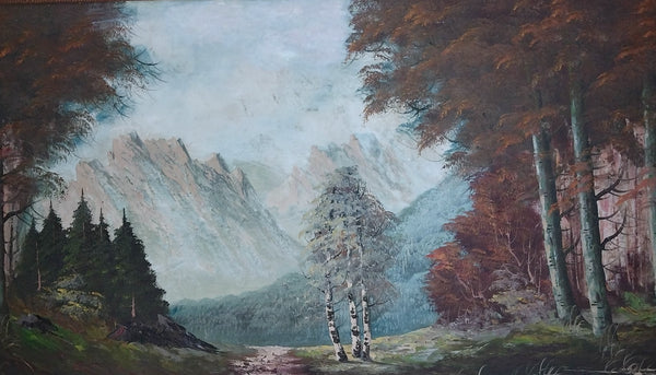 Rinaldo Cuneo Original Vintage Antique California Impressionist Tonalism Panoramic American Oil Painting Sierra Nevada Mountain Landscape