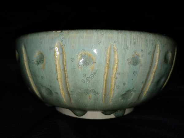 Toshiko Takaezu Original Modern Contemporary Decorative Abstract Art Studio Ceramic Pottery Mottled Green and Chawan Glazed Porcelain Bowl