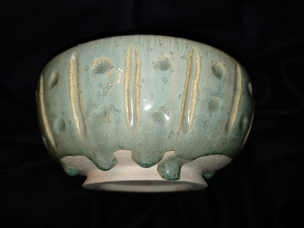 Toshiko Takaezu Original Modern Contemporary Decorative Abstract Art Studio Ceramic Pottery Mottled Green and Chawan Glazed Porcelain Bowl