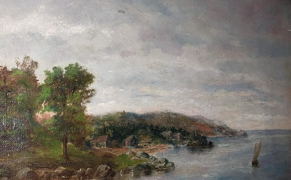 Antique 19thc Theodore Robinson Original American Impressionism Catskill Farmhouses Hudson River NY Oil Painting