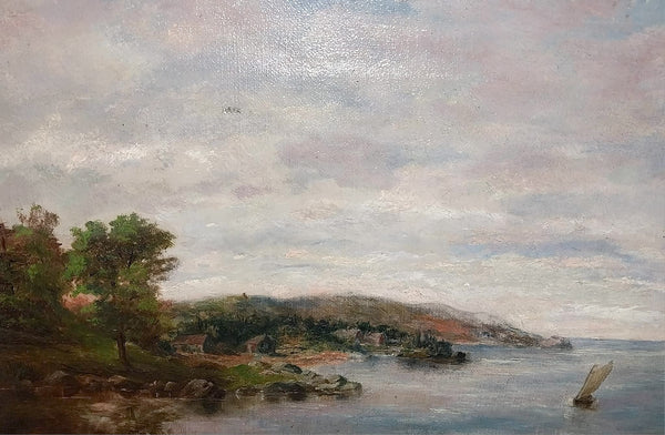 Antique 19thc Theodore Robinson Original American Impressionism Catskill Farmhouses Hudson River NY Oil Painting