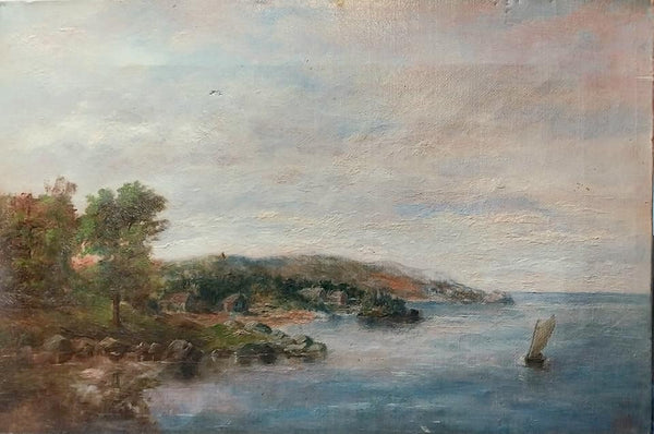 Antique 19thc Theodore Robinson Original American Impressionism Catskill Farmhouses Hudson River NY Oil Painting