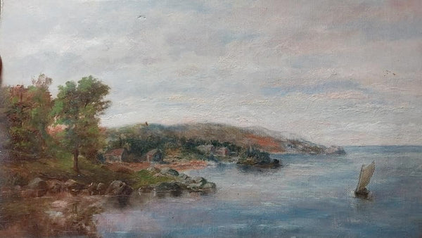 Antique 19thc Theodore Robinson Original American Impressionism Catskill Farmhouses Hudson River NY Oil Painting