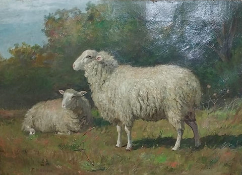 Theodore Robinson Original Antique American Impressionism Pastoral Landscape 19th Century Oil Painting Sheep