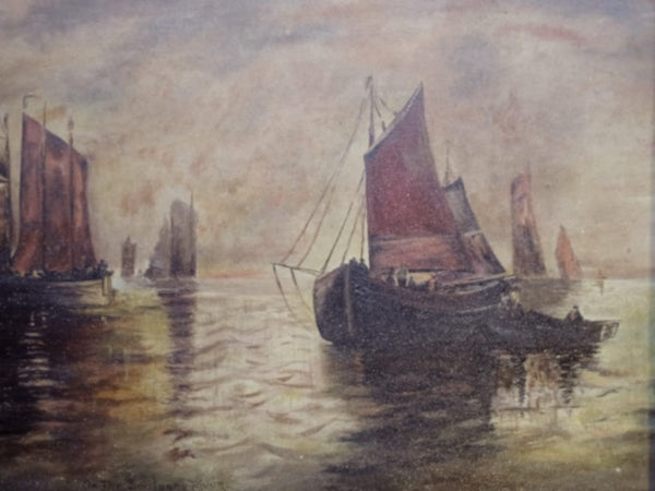 Victor Boner Original Antique Luminous French Oil Painting of Venetian Ships Entitled "On the Boulogne River" of the La Piccola Venezia Bologna River Venice European Fine Art