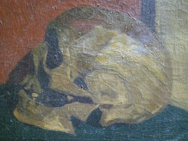 Vincent Van Gogh Vincent Willem van Gogh Original Antique Late 19th Century Nature Morte Skull in Profile With a Bible Book Bijbel  Post Impressionist Still Life Oil Painting Circa 1885/86 Antwerp Belgium Period