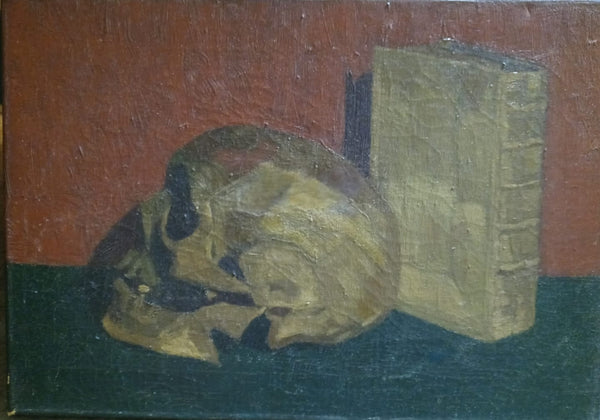 Vincent Van Gogh Vincent Willem van Gogh School Original Antique Late 19th Century Nature Morte Skull in Profile With a Bible Book Bijbel  Post Impressionist Still Life Oil Painting Circa 1885/86 Antwerp Belgium Period